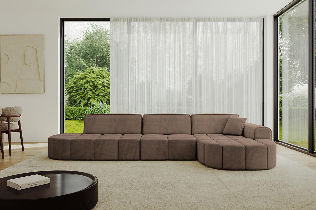 ECKSOFA Ottomane Rechts LIVO-L2 - 337x173x79,5 cm Braun - Braun, Holzwerkstoff/Textil (337/173cm) - ALTDECOR