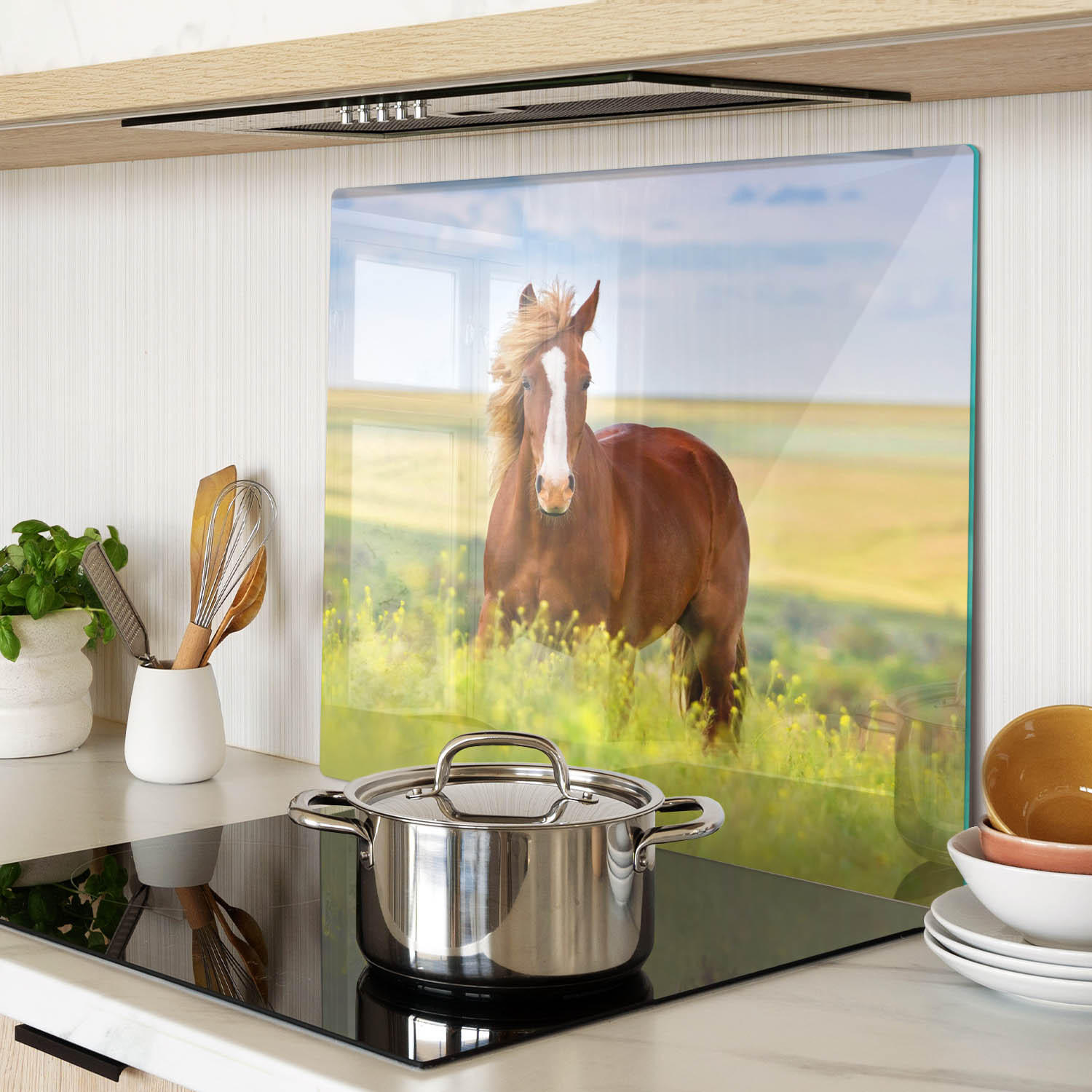 GLASPLATTE 60x52 cm Braunes Pferd - Limette, Glas (60/52cm) - TULUP
