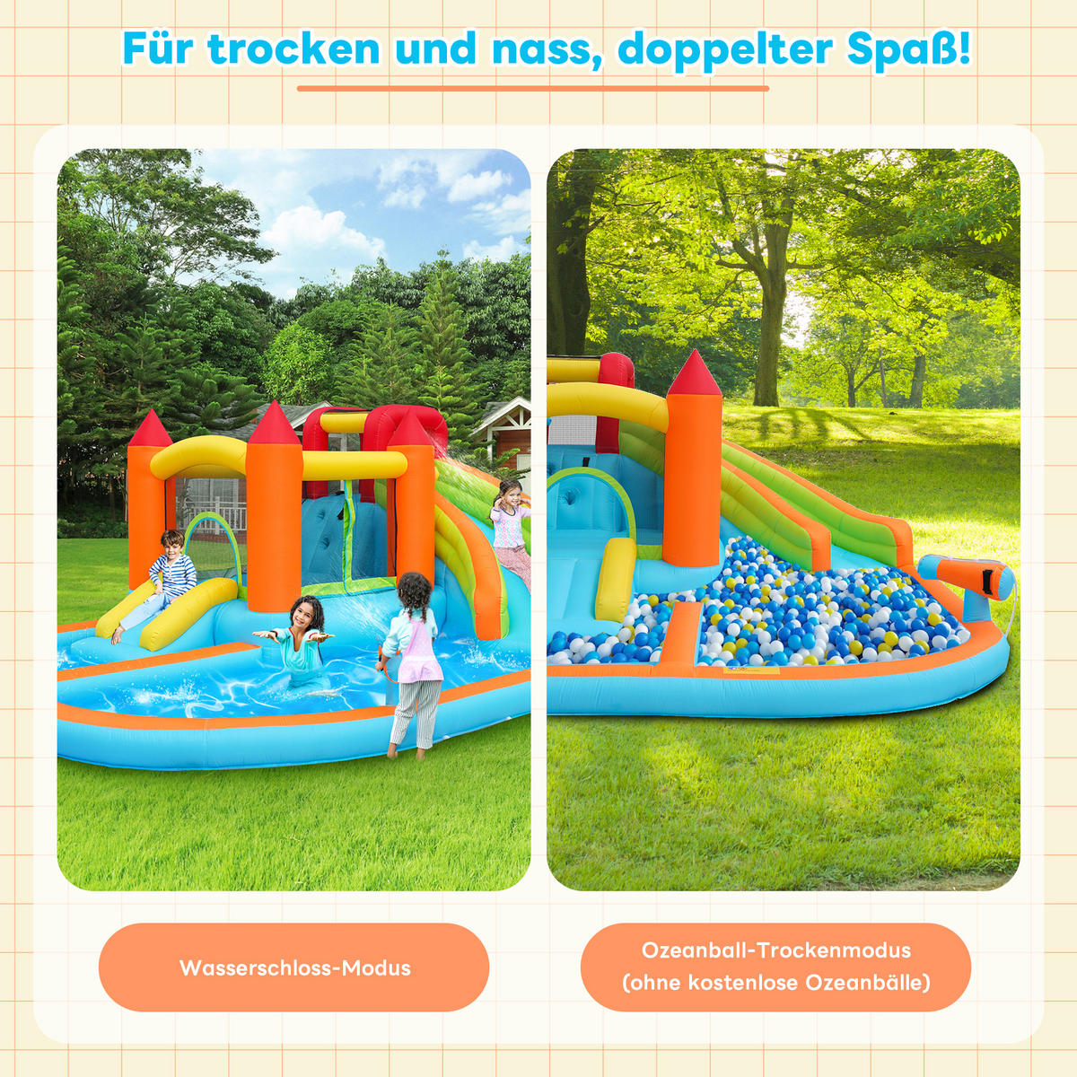 HÜPFBURG Wasserpark Rutsche Trampolin - Orange, Textil (343/460/190cm) - LEBENLANG