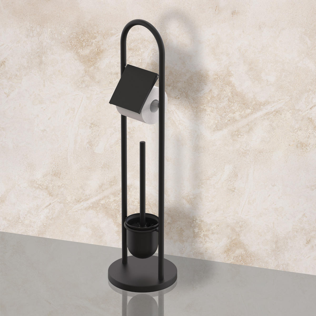 WC-GARNITUR - Schwarz, Kunststoff/Textil (22/79/22cm) - Relaxdays