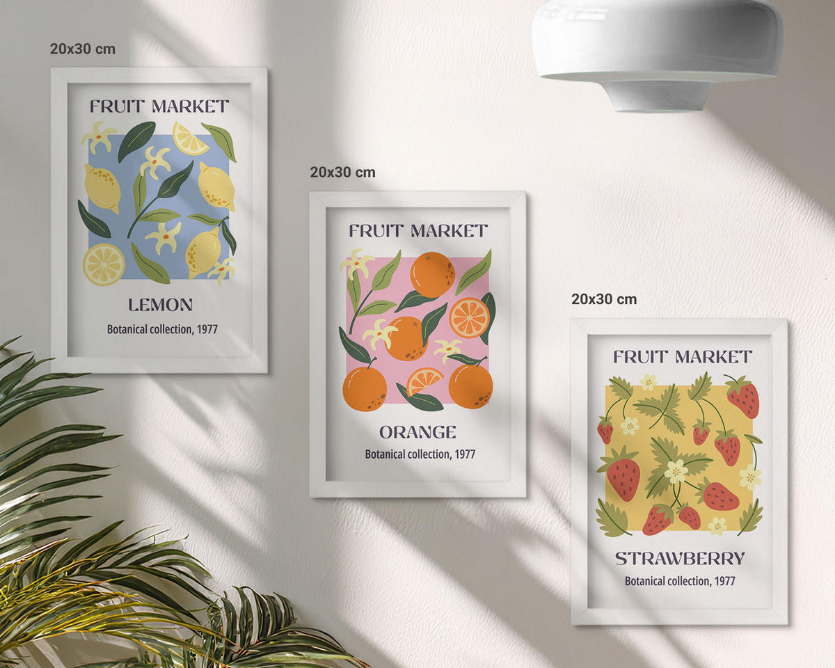 WANDBILDER 3er-Set - 20x30 cm Weißer Rahmen - Fruchtposter Zitronen Erdbeeren - Weiß, Kunststoff (20/30cm) - ArtPrintCave