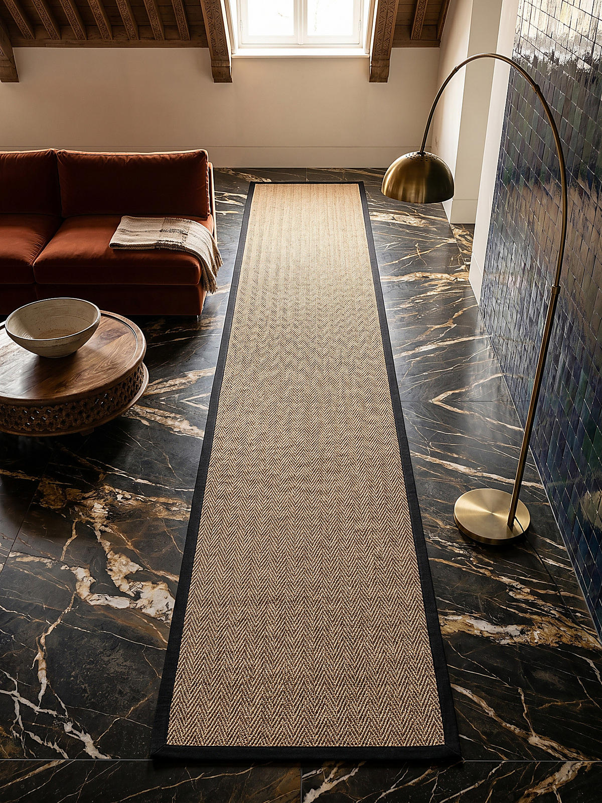 JUTETEPPICH TRENT, geometrisch, Braun-Schwarz, 60 x 600 cm - Schwarz/Naturfarben, Textil (600/60cm) - KADIMA DESIGN