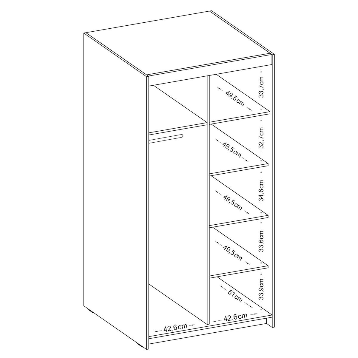 KLEIDERSCHRANK Storicos Weiß 89,7/190,5/53 cm - 2T Modern mit Spiegel - Weiß, Holzwerkstoff/Kunststoff (89.7/190.5/53cm) - AX Living