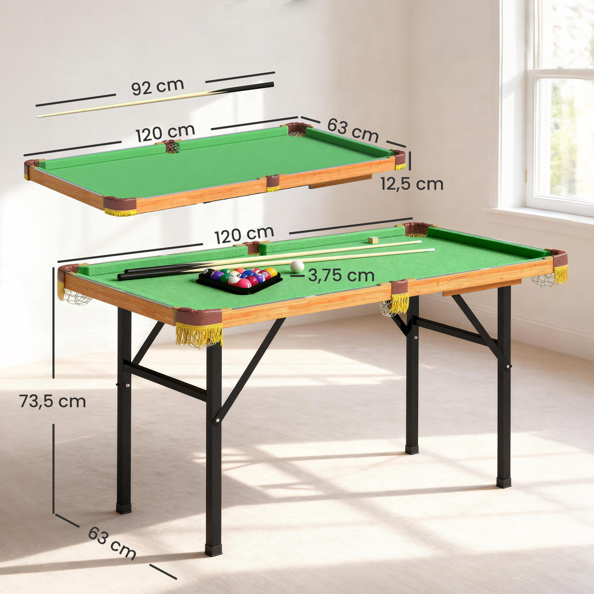 KLAPPBARER BILLARDTISCH DE-10820 Grün - Grün, Holzwerkstoff (63/120cm) - ComfortXL