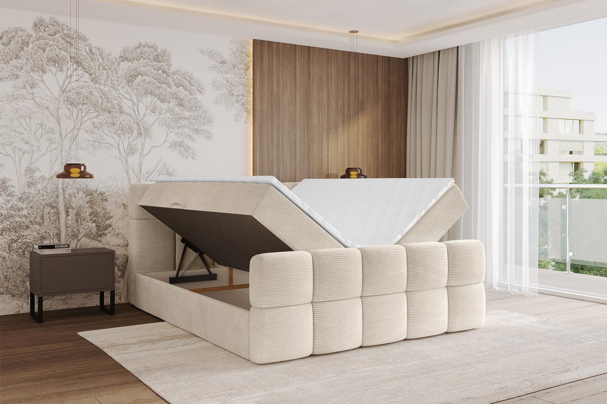BOXBETT mit Matratze H3 - FAMA-Z - 120x200 cm Beige Poso - Ecru, Holzwerkstoff (120/200cm) - ALTDECOR