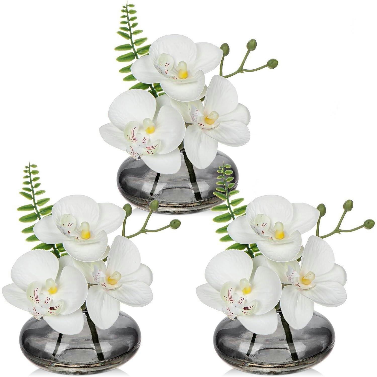 KUNSTBLUMEN 3er Set mit Glasvase Weiß - Weiß, Kunststoff (12cm)