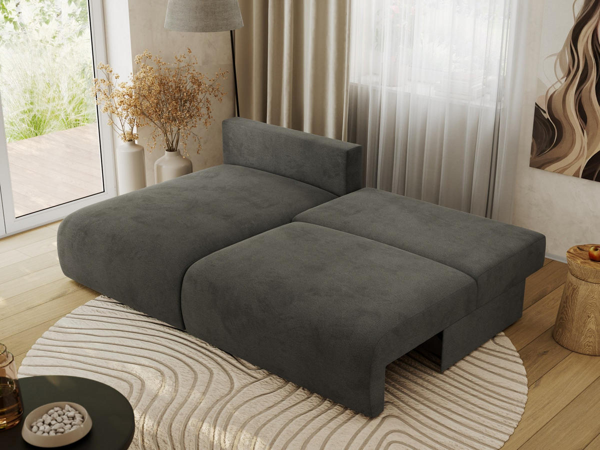 ECKSCHLAFSOFA VIVO L Dunkelgrau Velvet - links - Dunkelgrau/Schwarz, Kunststoff/Textil (223/150cm) - MKS