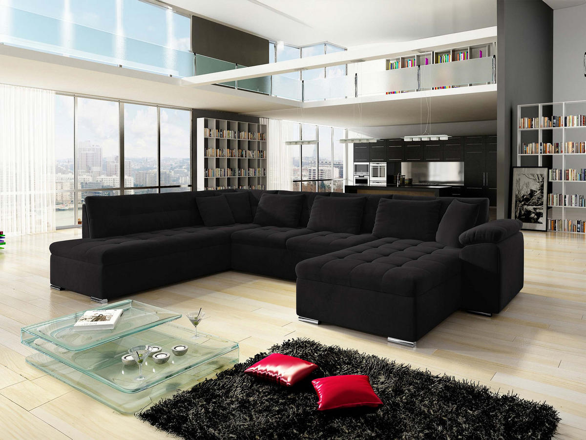 WOHNLANDSCHAFT Niko Bis, Seite: Rechts - Schwarz, Holz/Textil (348/76/205cm) - MIRJAN24