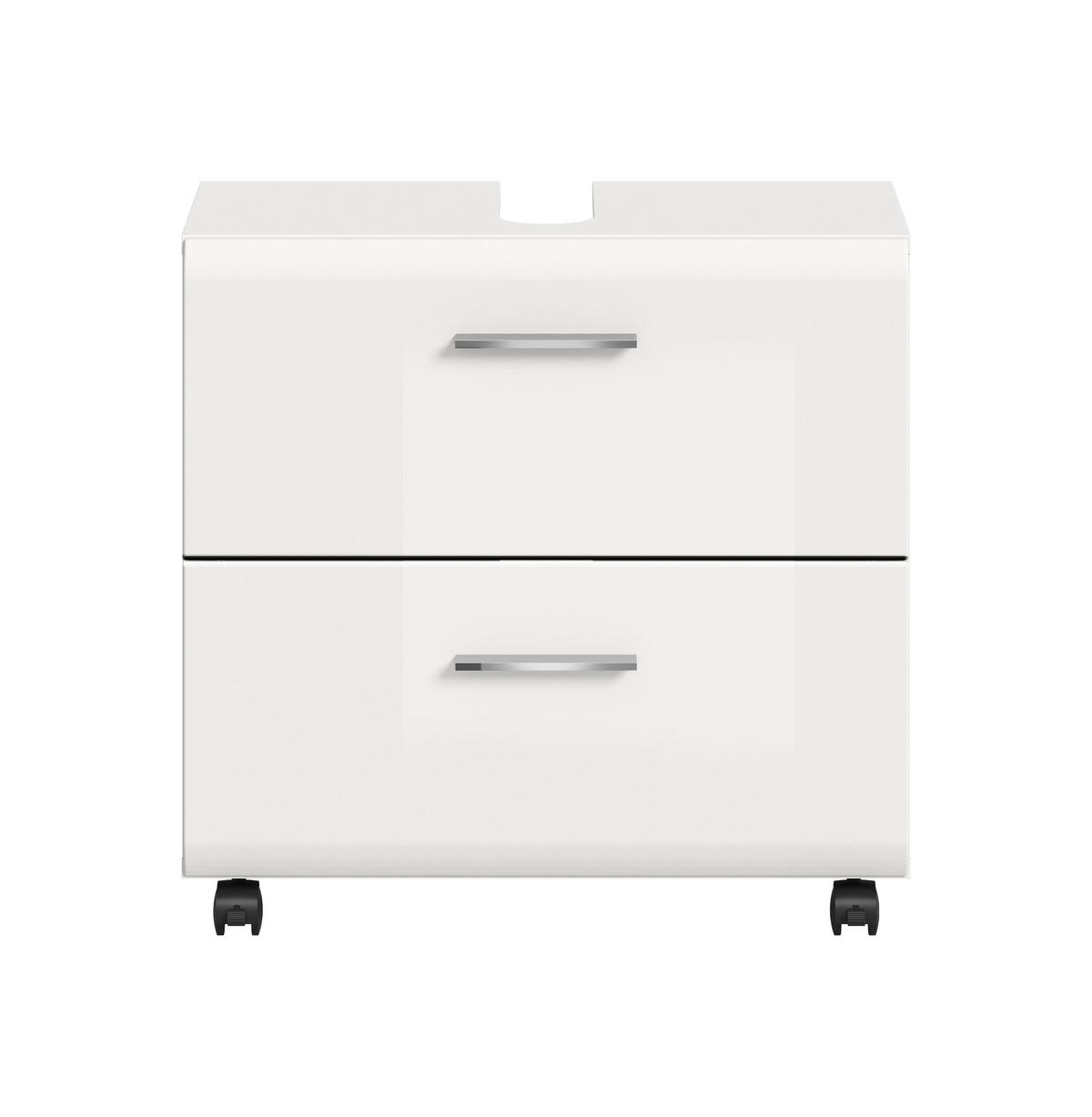 WASCHBECKENUNTERSCHRANK AUF ROLLEN Ice weiß hochglanz 60/30/58 cm - Weiß, Holzwerkstoff (60/58/30cm) - Xonox