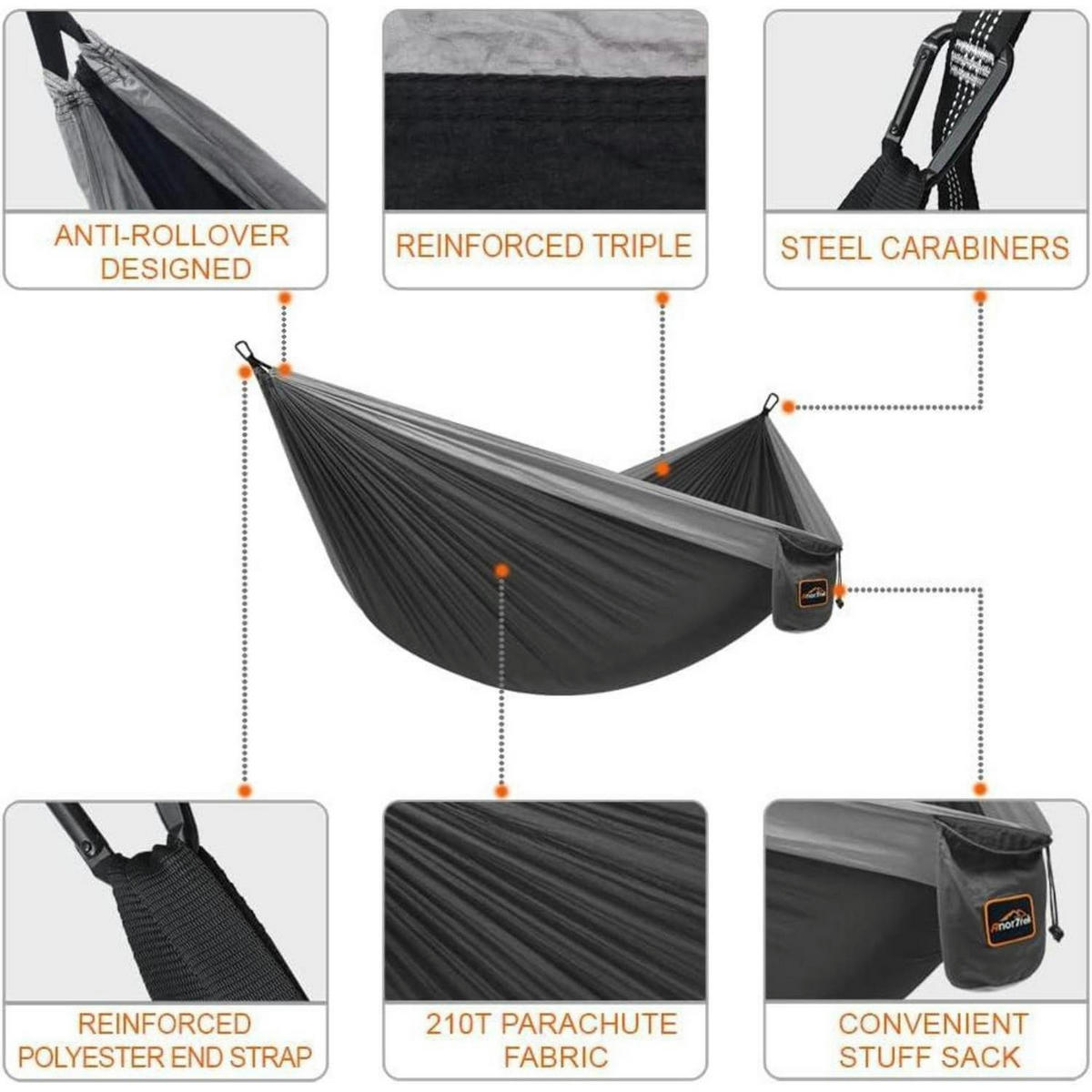 HÄNGEMATTE Nylon Schwarz&grau 280 x 140 cm - Anthrazit, Textil (140/2.5/280cm)