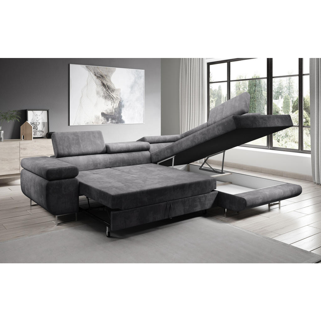 Thumbnail - AX Living Ecksofa, Dunkelgrau, Textil, Uni, 5-Sitzer, Füllung: Polyurethan (Pur), L-Form,L-Form, U-Form, 275x202 cm, Woh...