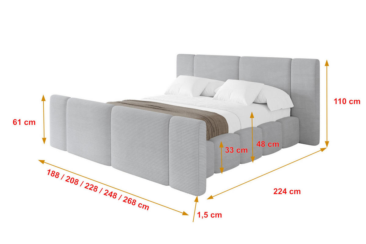 POLSTERBETT mit Bettkasten, Fußteil und Lattenrost, Bett mit Matratze H3/H4 - NILO-Z 200x200 Grau - Anthrazit, Holzwerkstoff/Textil (200/200cm) - ALTDECOR