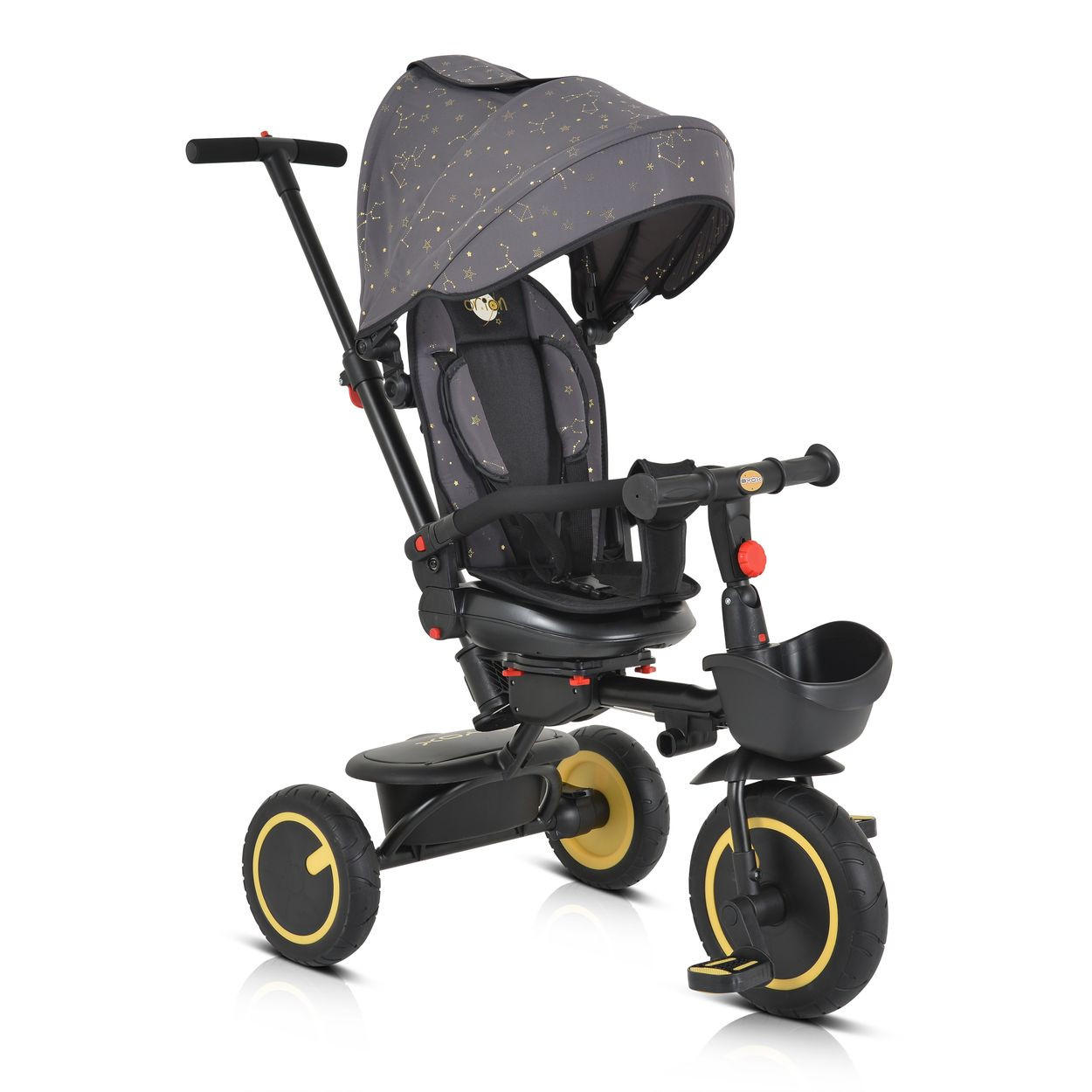 DREIRAD Orion faltbar gelb PU-Reifen, drehbarer Sitz, Schiebestange - Gelb, Metall (72/52/103cm)