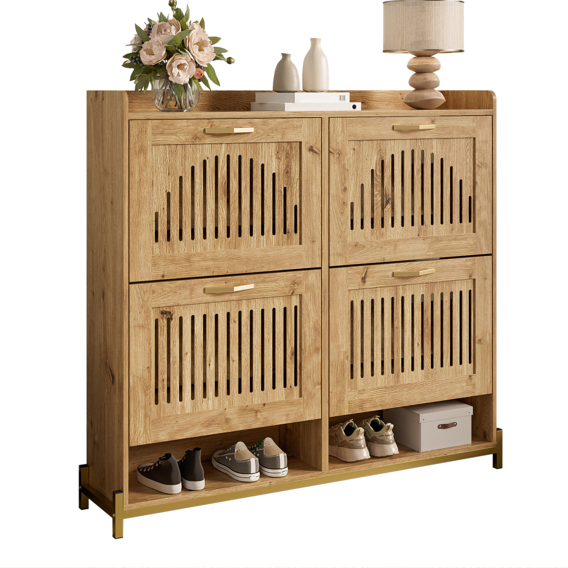 Okwish Schuhschrank Natur 108.5x100x24 cm