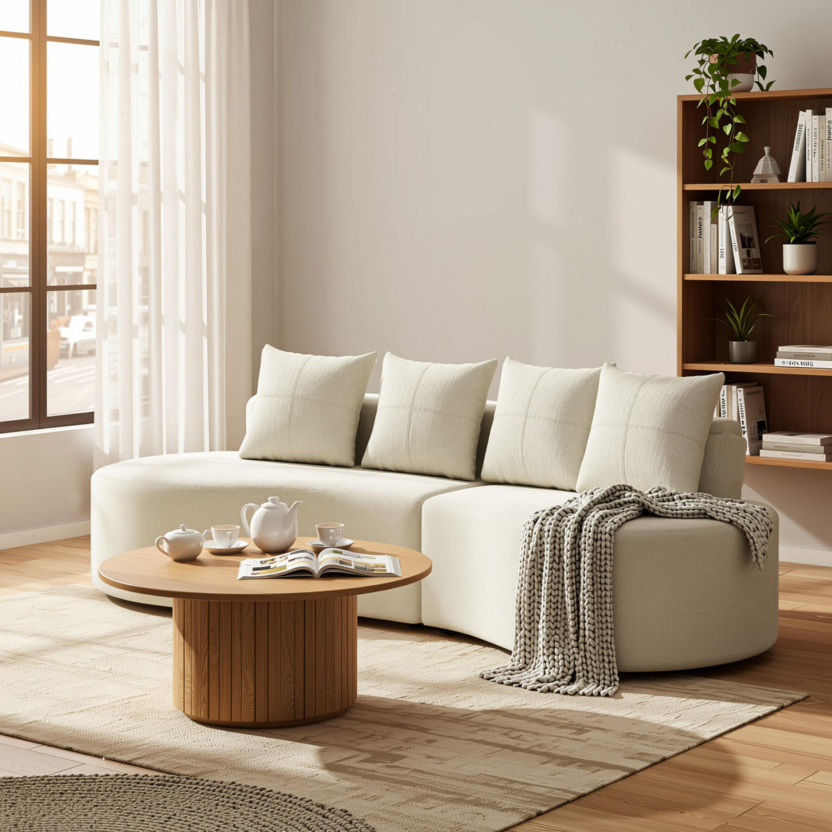 3-SITZER SOFA leinenstoff farbwahl mit getränkehalter & seitentaschen - Beige, Textil (240/63/109cm) - Urban Meuble