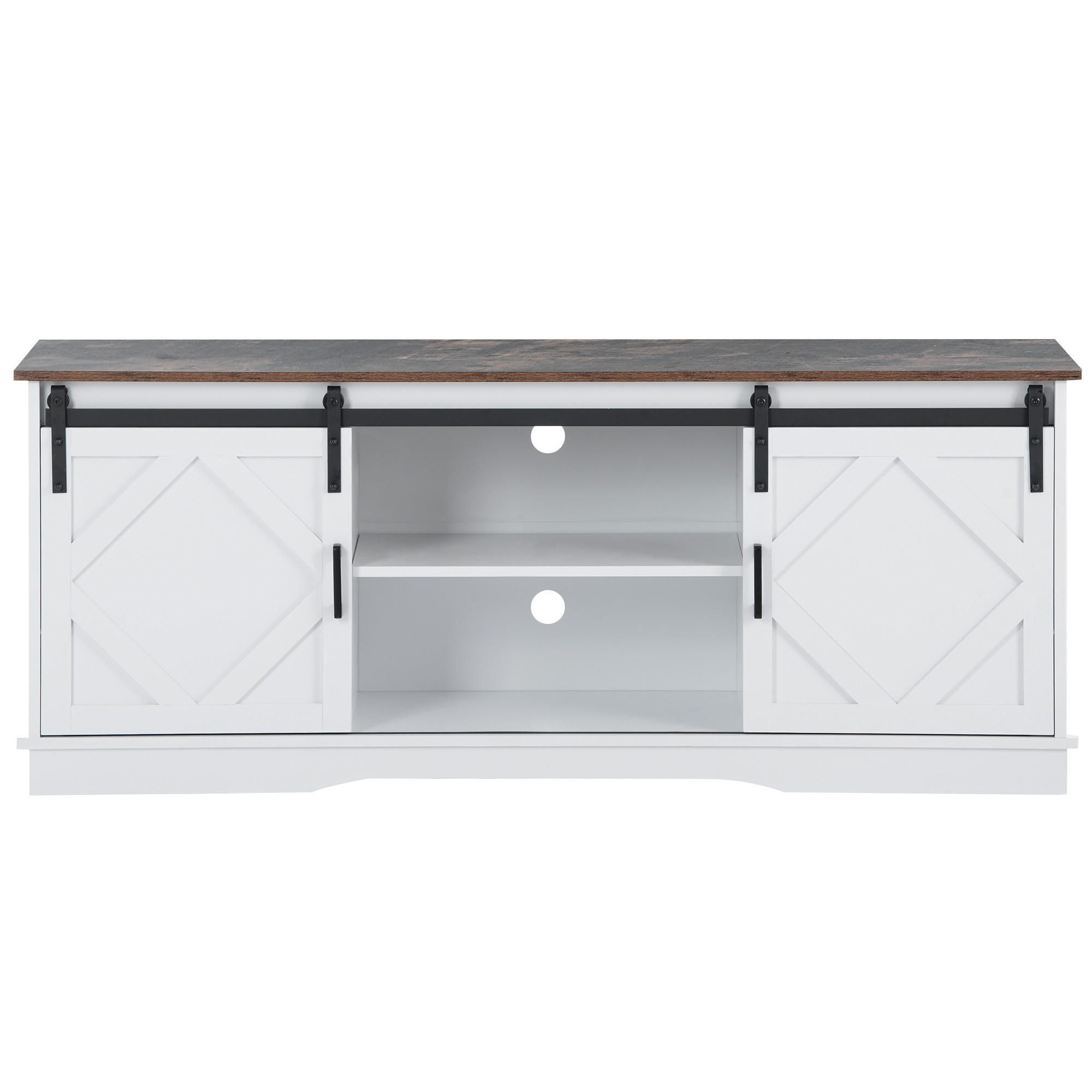 TV-ELEMENT 150/40/60 cm Weiß mit 2 Schiebetüren und Einstellbare Regale - Weiß, Holz (150/60/40cm) - Oxeza