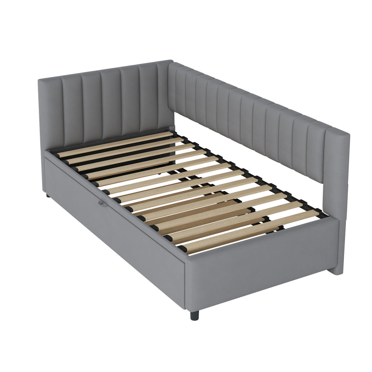 POLSTERBETT 90/180 cm grau aus Samt mit ausziehbarem Bett - Grau, Textil (90/180cm) - OKWISH