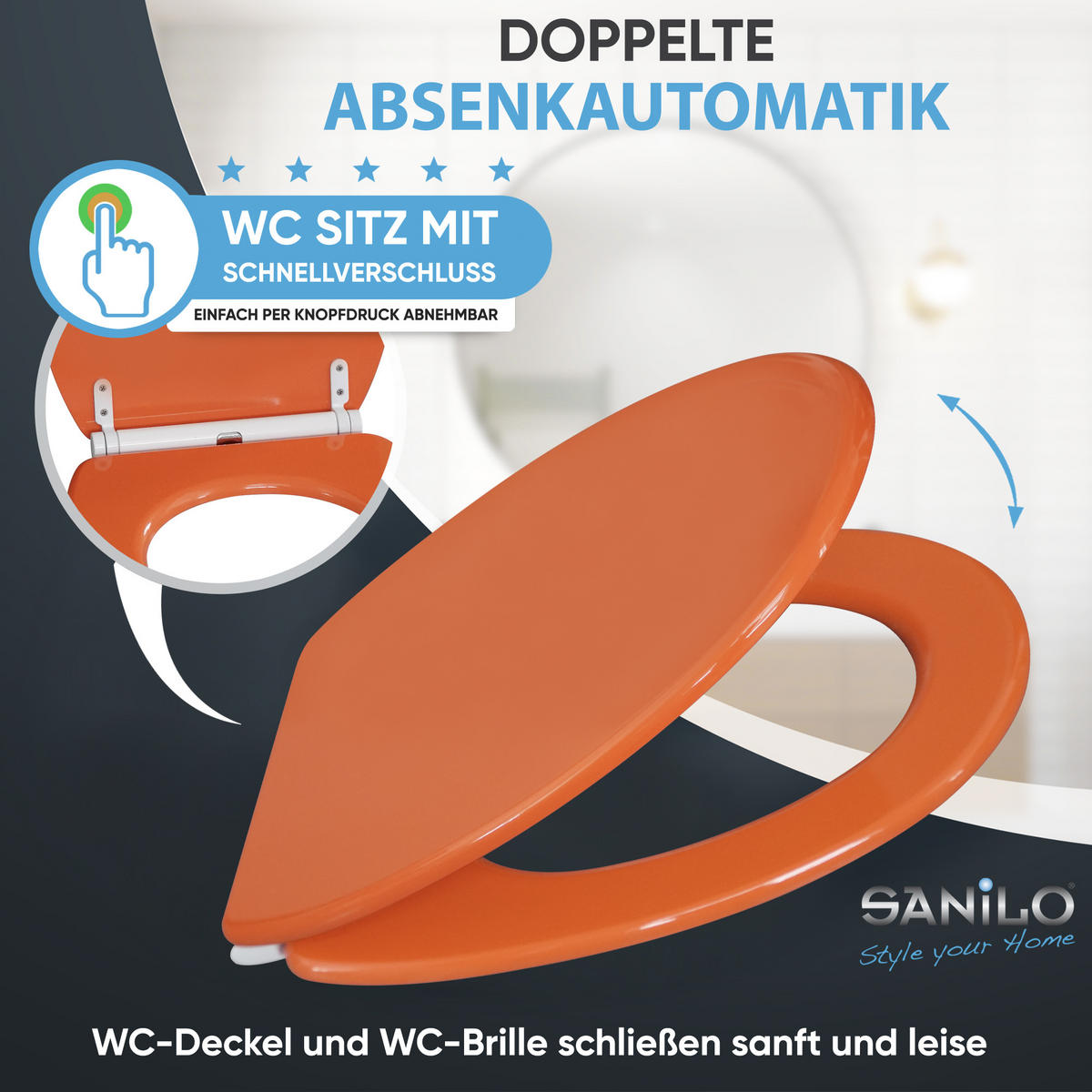 WC-SITZ mit Absenkautomatik & Top Fix Orange - Orange, Holzwerkstoff (37.7/5.5/48cm) - Sanilo