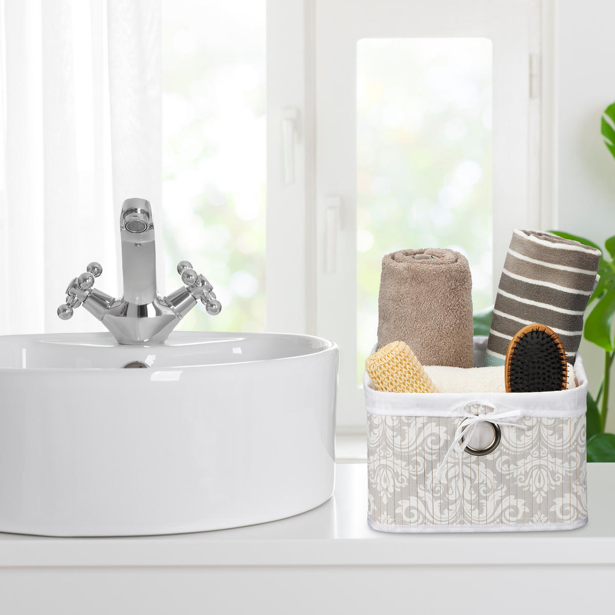 AUFBEWAHRUNGSKORB - Multicolor, Holz/Textil (31/20/31cm) - Relaxdays