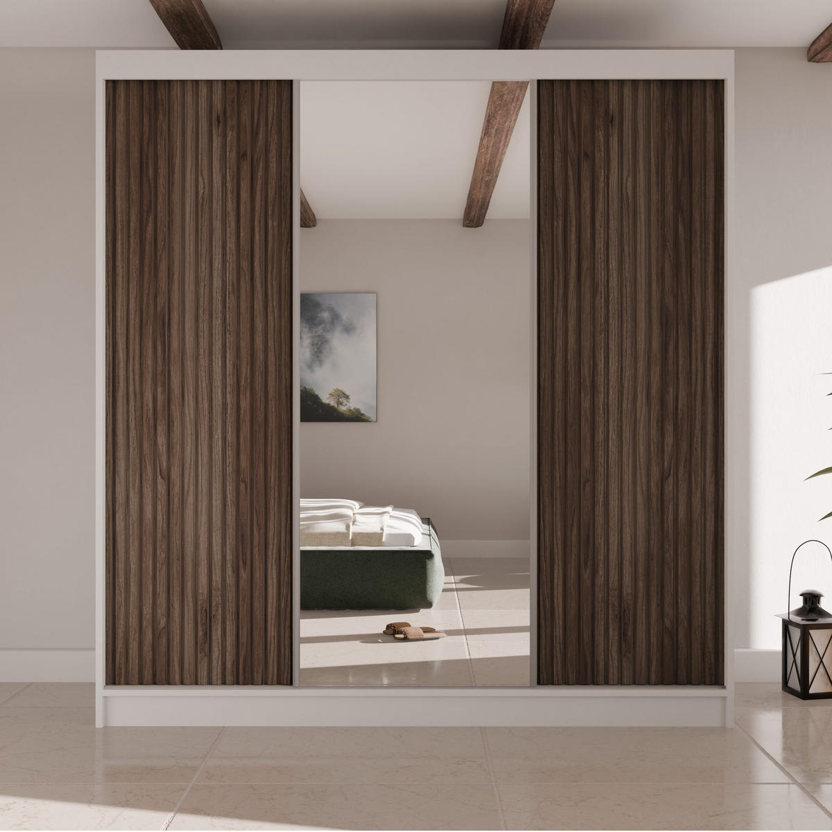 SCHWEBETÜRENSCHRANK Ramos II 200/61/215 eiche weiß+holzfarben - Eichefarben/Weiß, Holzwerkstoff (200/215/61cm) - Beautysofa