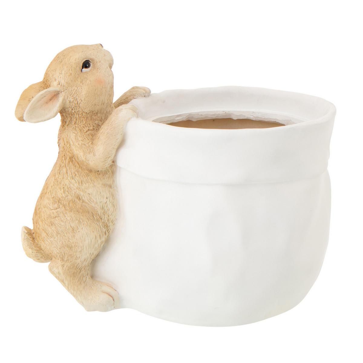 BLUMENTOPF KANINCHEN Weiß - Weiß, Glas/Naturmaterialien (15.5/18.5cm) - J-Line