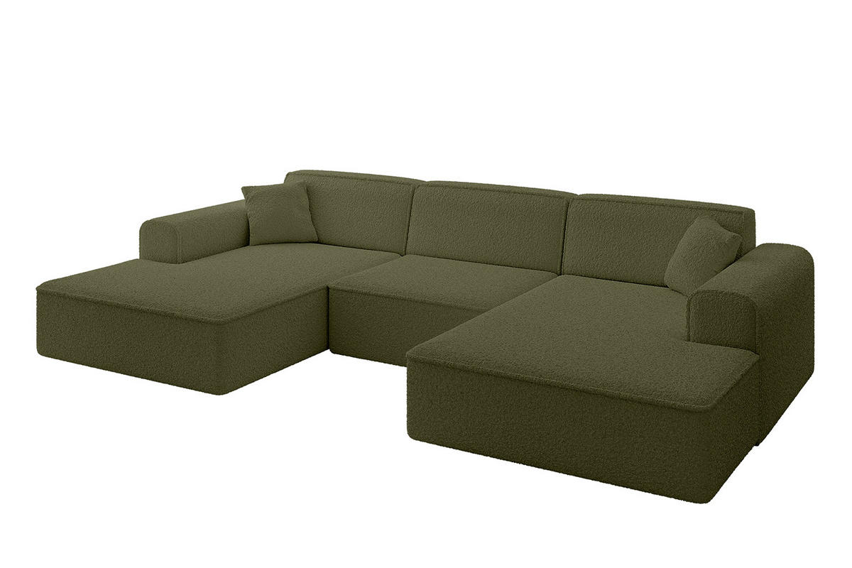 WOHNLANDSCHAFT IREA-U1-v3 - 303x171x79 cm Grün - Platinfarben, Holzwerkstoff/Textil (303/79/171cm) - ALTDECOR