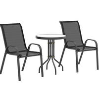 BALKONMÖBEL-SET 3-teilig 54/71/93 cm mit stapelbaren Stühlen und Glastisch, Schwarz - Schwarz, Metall - Redom