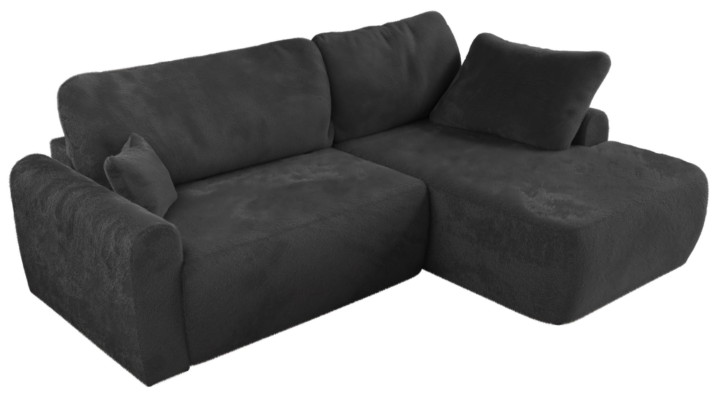 ECKSCHLAFSOFA CUBO L Dunkelgrau Plüsch - rechts - Dunkelgrau/Schwarz, Kunststoff/Textil (187/273cm) - MKS