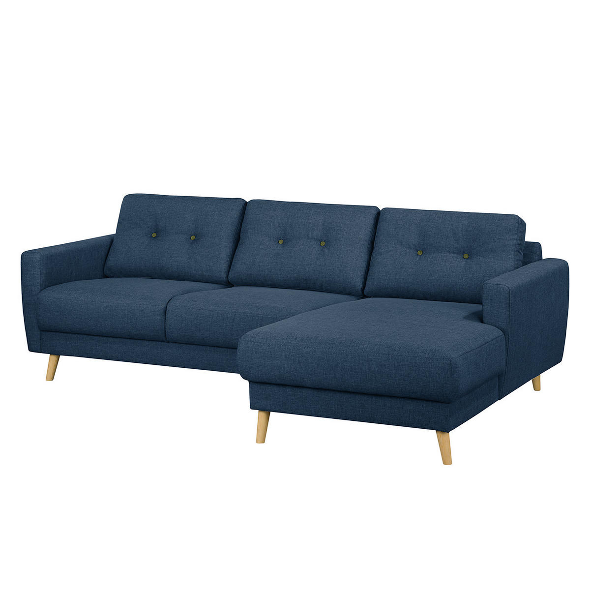 ECKSOFA mit Longchair - Hellbraun/Blau, Holz/Textil (233/148cm) - home24