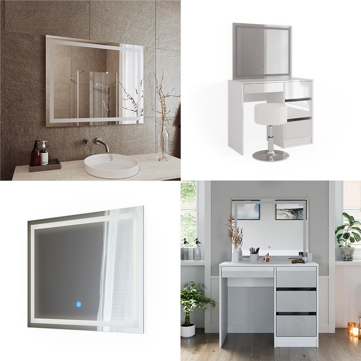 BADEZIMMERSPIEGEL Viola Weiß 80 x 65 cm mit LED-Beleuchtung - Weiß, Glas (3/65/80cm) - Vicco