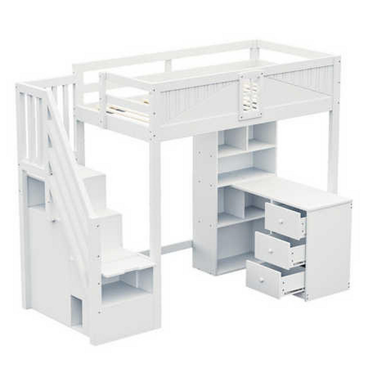 HOCHBETT 90x200 Weiß Massivholz Stauraum - Weiß, Holz (90/200cm) - FLIEKS