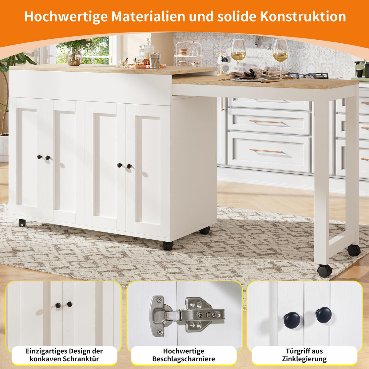 BARTISCH aus MDF, ausziehbar 117-180/50/94,6 cm mit 6 Ablagefächern, Weiß - Weiß, Holzwerkstoff (50/94.6/117cm) - Redom