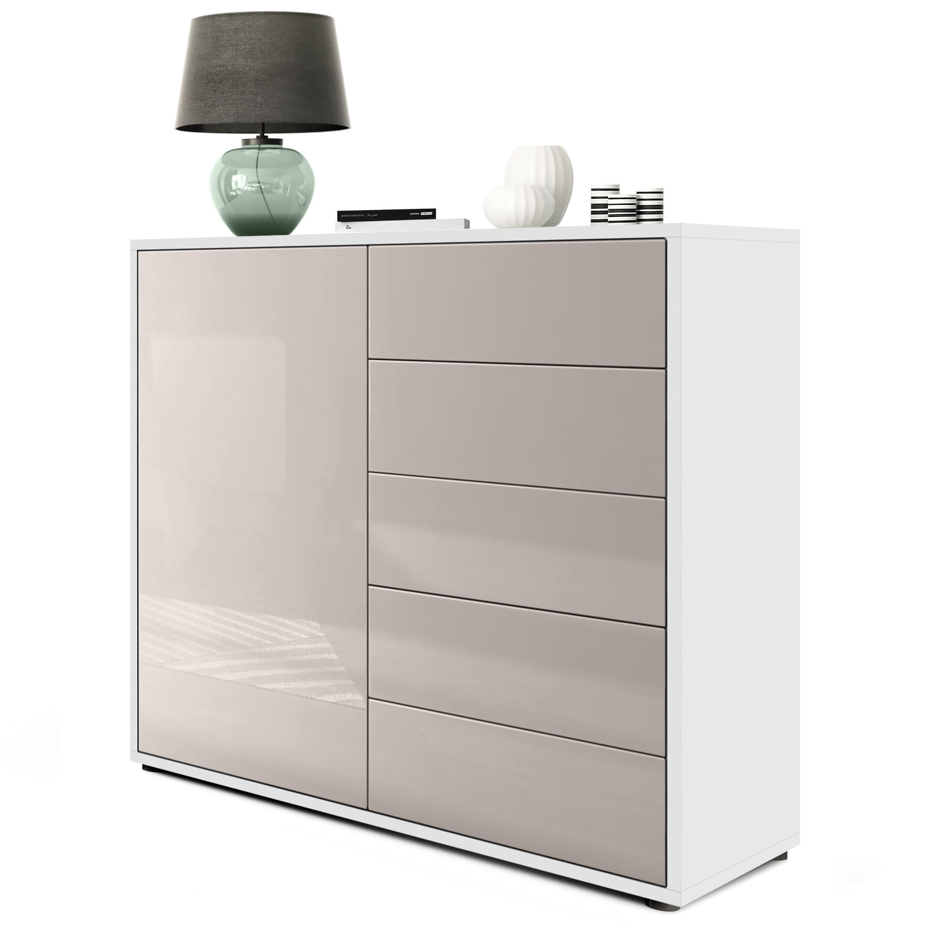 KOMMODE Ben Front in Sandgrau Hochglanz - Sandfarben, Holzwerkstoff (79/74/36cm) - Vladon