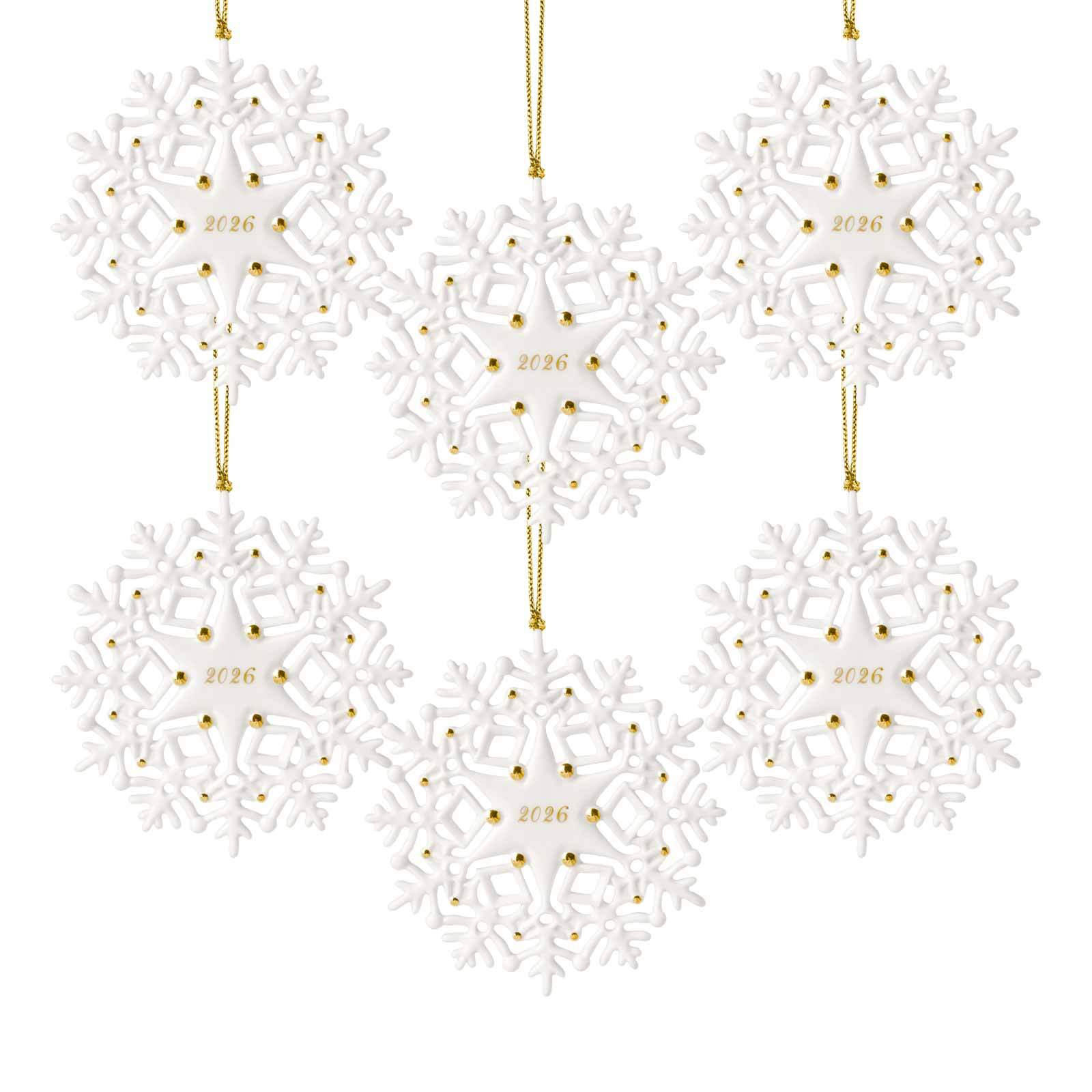ORNAMENTE SCHNEEFLOCKE 2026 Christmas Classics weiß-gold 0,6 x 11 x 11 cm 6er Set - Goldfarben/Weiß, Keramik (11/11/1cm) - Villeroy & Boch