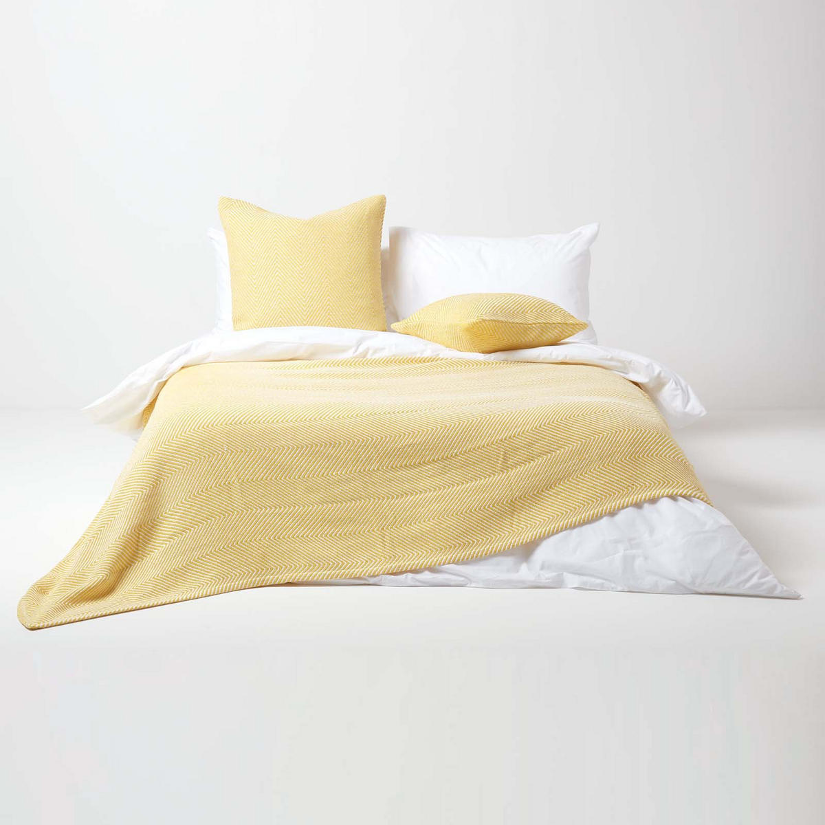 WOHNDECKE Halden 150/200 cm, Chevron-Muster 100% Baumwolle - Gelb, Textil (150/200cm) - Homescapes