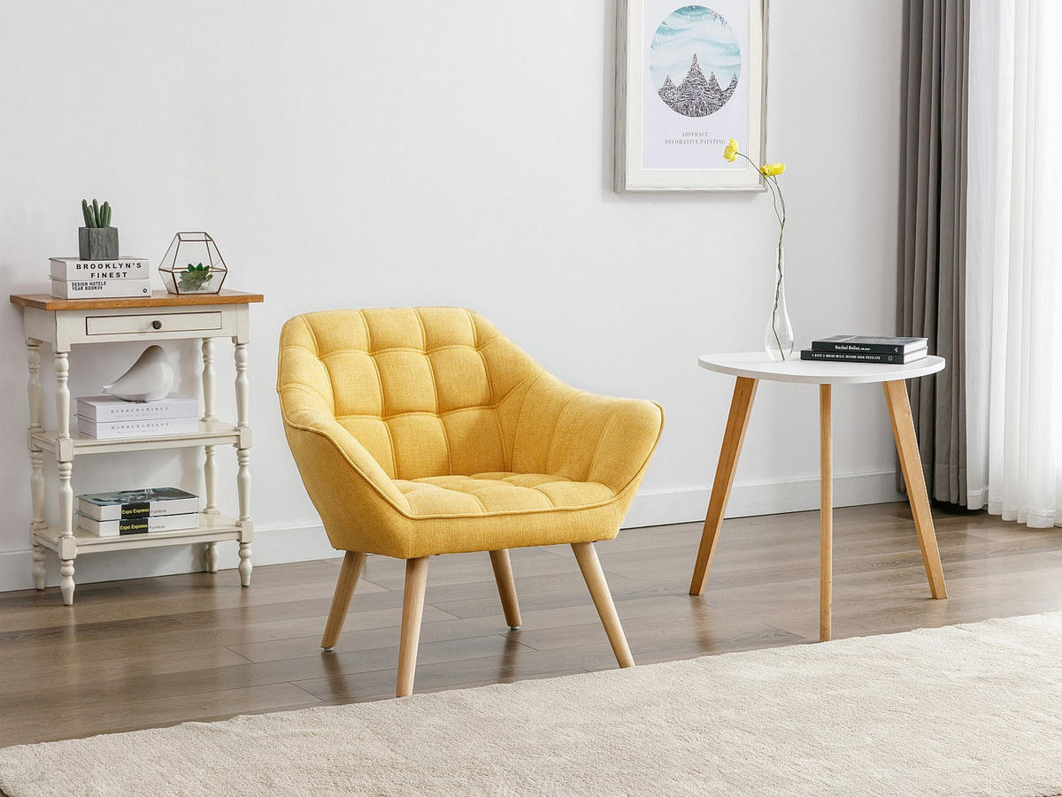 SESSEL - Stoff - Senfgelb - CASERTA - Gelb, Textil (82/77/73cm) - Vente-Unique