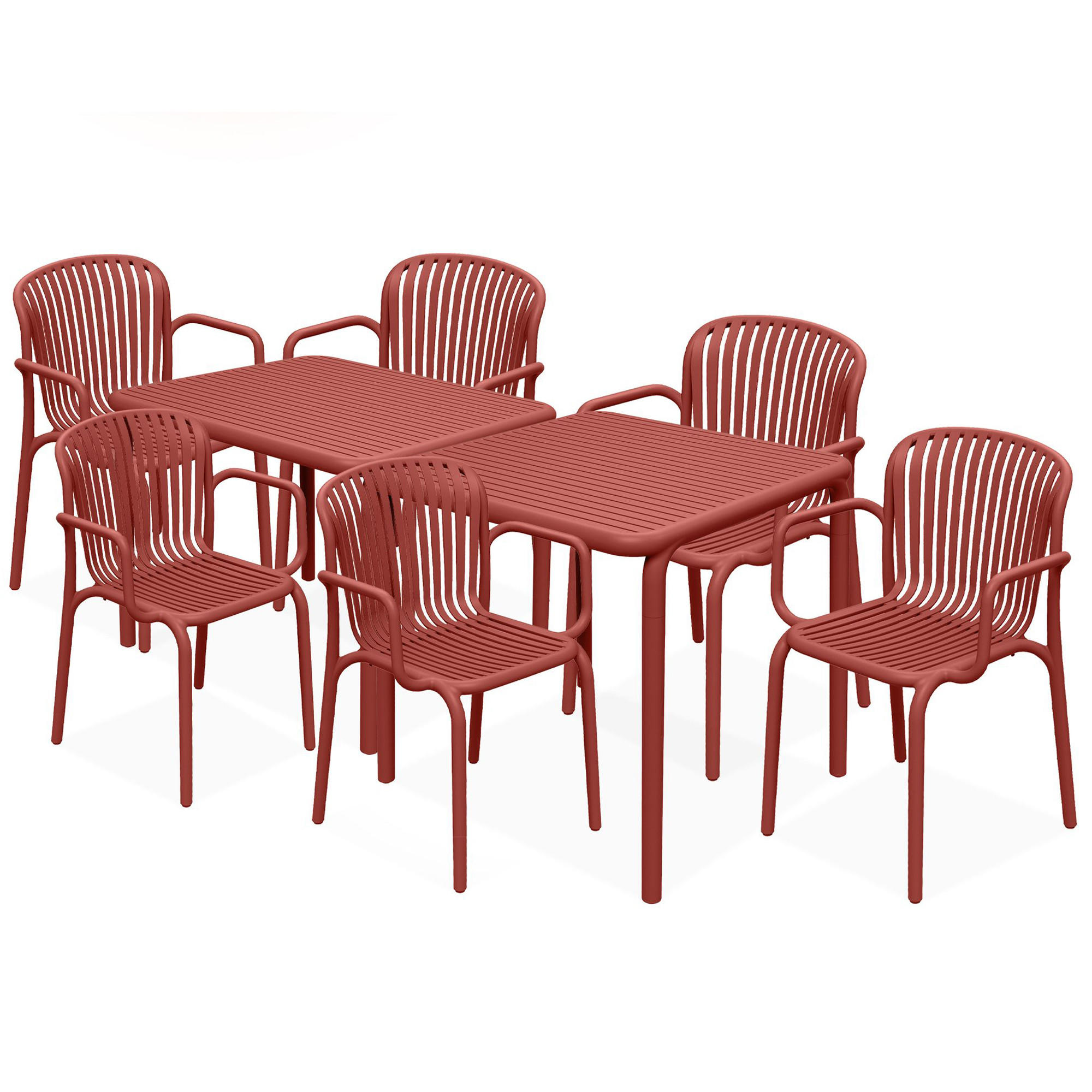 GARTEN ESSGRUPPE FICCARI, Gartenmöbel-Set 8-tlg, Rot - Rot, Kunststoff - KONSIMO®