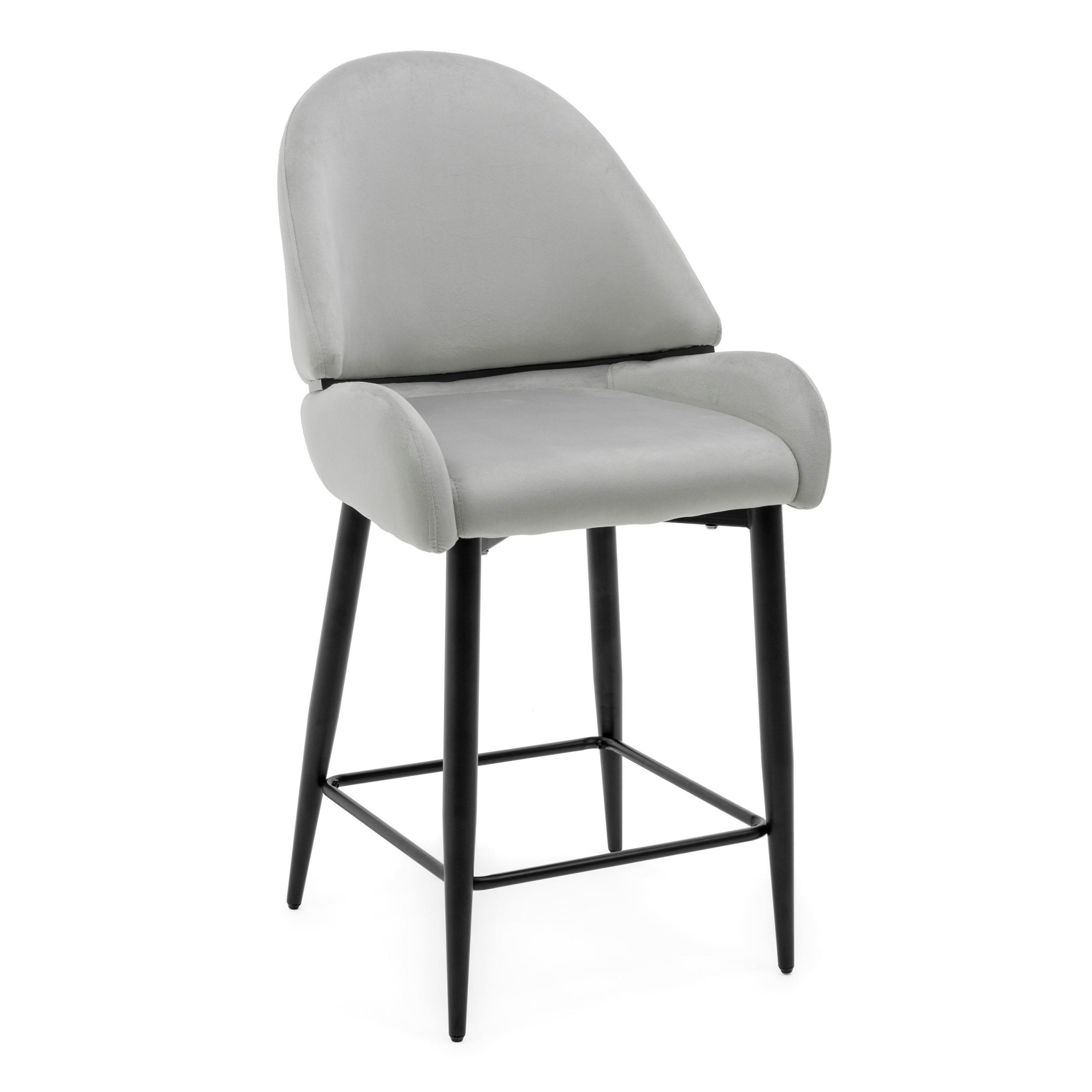 BARHOCKER BERGAMO gepolsterter mit Steppung - hellgrau - Samt Velour - Hellgrau/Schwarz, Textil/Metall (56/106/61cm) - NEW HOME