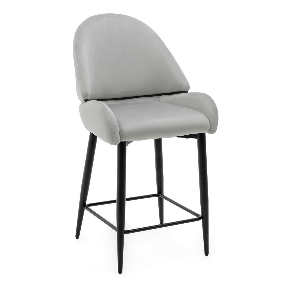 BARHOCKER BERGAMO gepolsterter mit Steppung - hellgrau - Samt Velour - Hellgrau/Schwarz, Textil/Metall (56/106/61cm) - NEW HOME