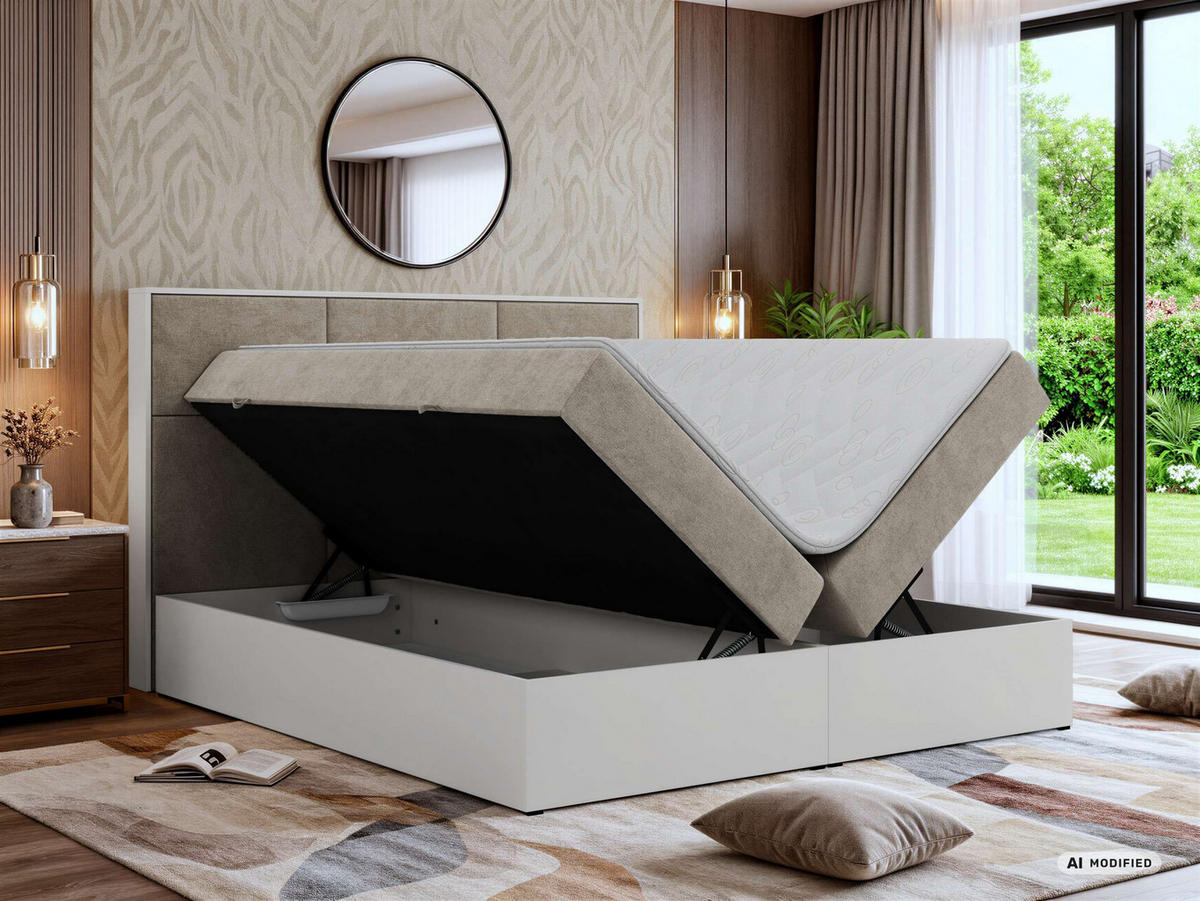 KONTINENTÁLNÍ POSTEL DELVIT 140/200 - Šedobéžová Strukturovaná látka - Topper T25 - H3 - černá/šedobéžová, textil/plast (140/200cm) - MKS