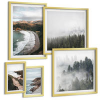 BILDER SET 5er Set - 50x50 cm & 20x30 cm & 40x60 cm Goldrahmen - Klippenblicke, Strandlandschaften - Goldfarben, Kunststoff (40/60cm) - TULUP