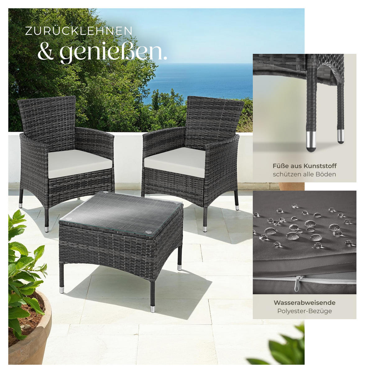 RATTANSET Luzern,2 Bezugssets,grau - Grau, Kunststoff - tectake