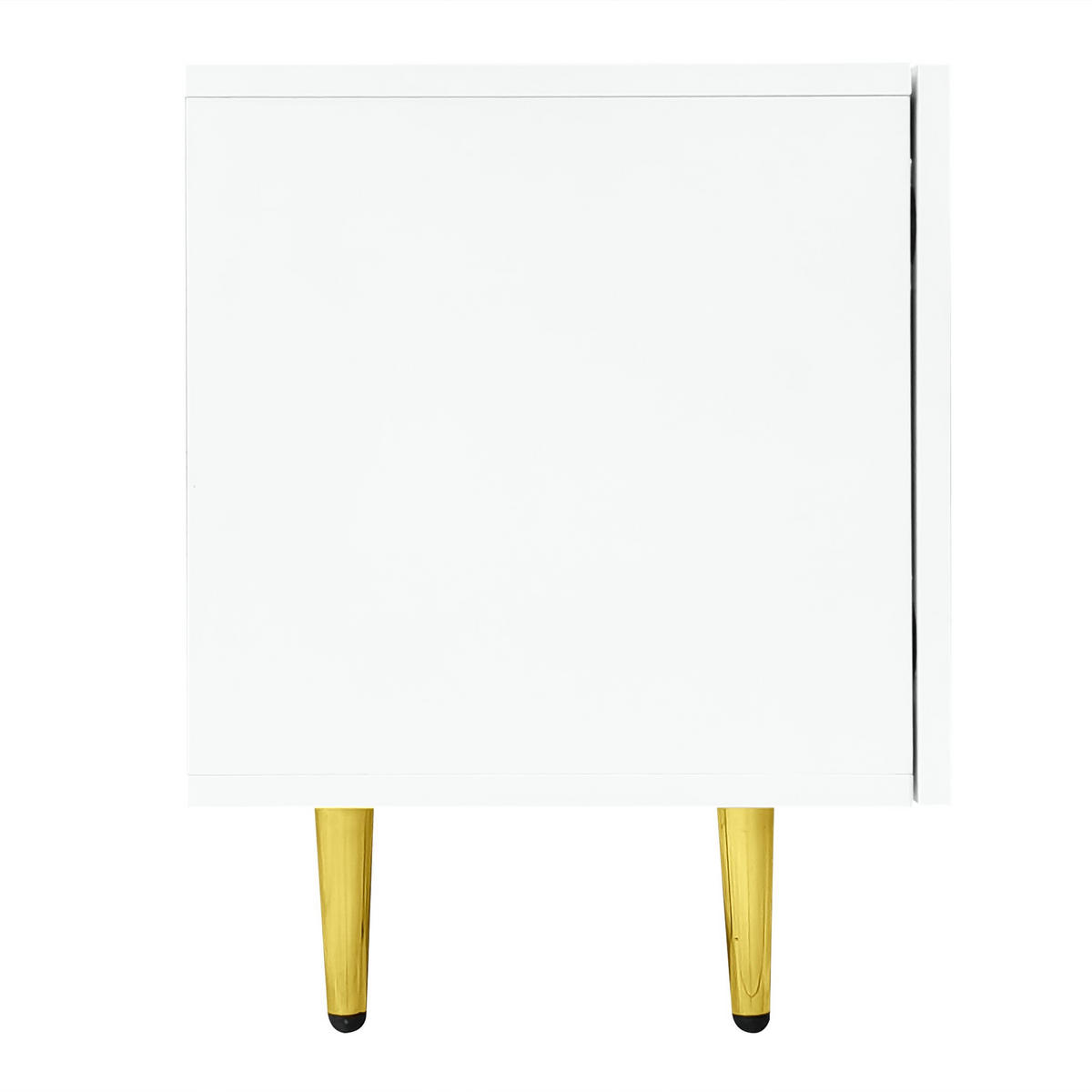 LOWBOARD in Weiß und Gold Hochglanz-TV-Schrank mit 4 Türen für Wohnzimmer, B170/T35/H46 cm - Goldfarben/Weiß, Holzwerkstoff/Metall (170/46/35cm) - STILVORA