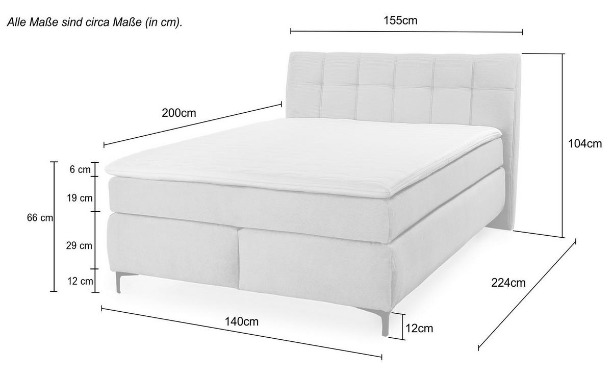 BOXSPRINGBETT 140x200 cm mit Bonell-Federkernmatratze H2 inkl. Topper, Bonell-Federkernpolsterung, Mikrofaser-Bezug in Dunkelgrau / 20007 - Dunkelgrau/Schwarz, Textil/Metall (140/200cm) - luma-home