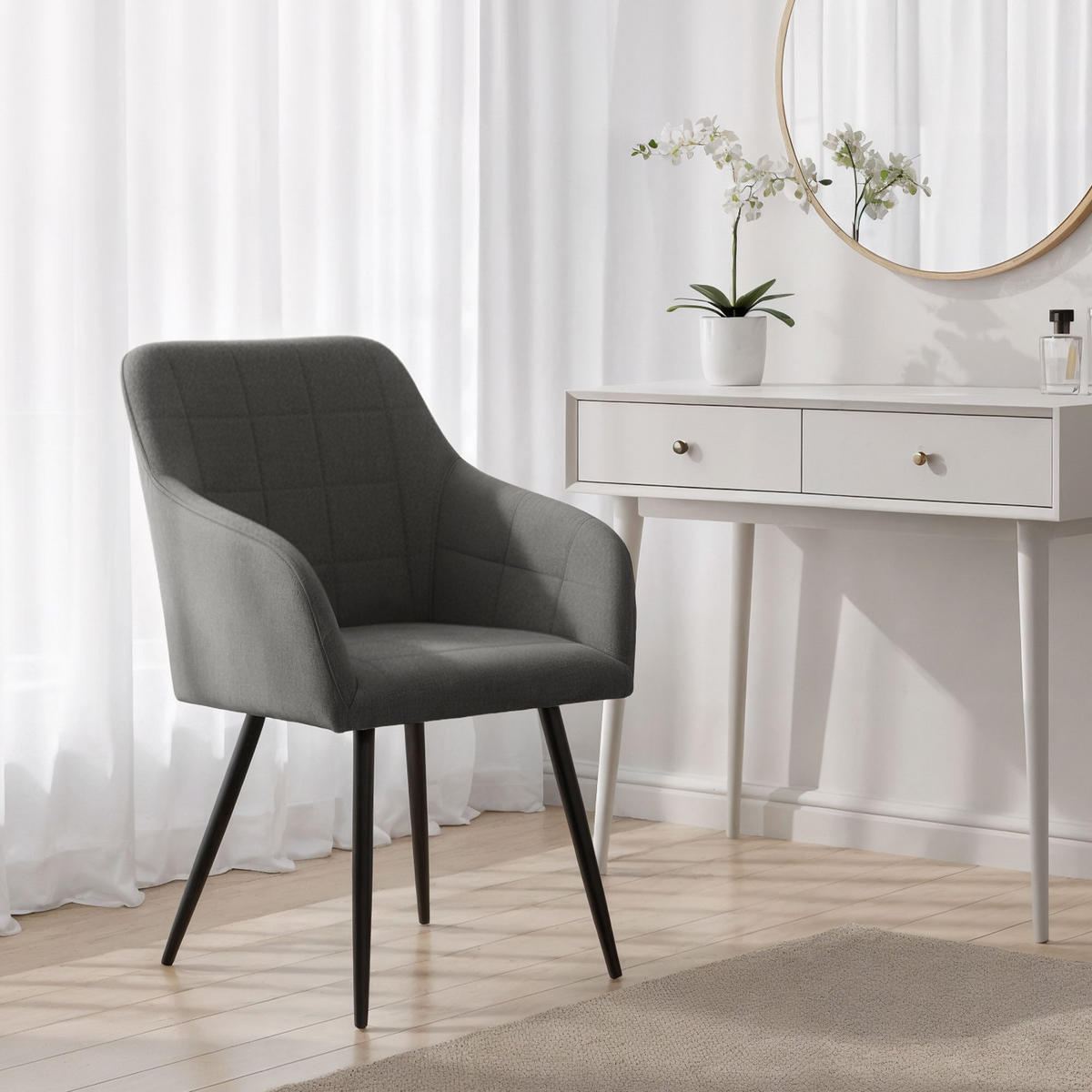 POLSTERSTUHL 2er Set, Metallbeine Graphit, Schwarz 54/82/58 - Schwarz, Textil (54/82/58cm) - RAUMHIRSCH FURNITURE