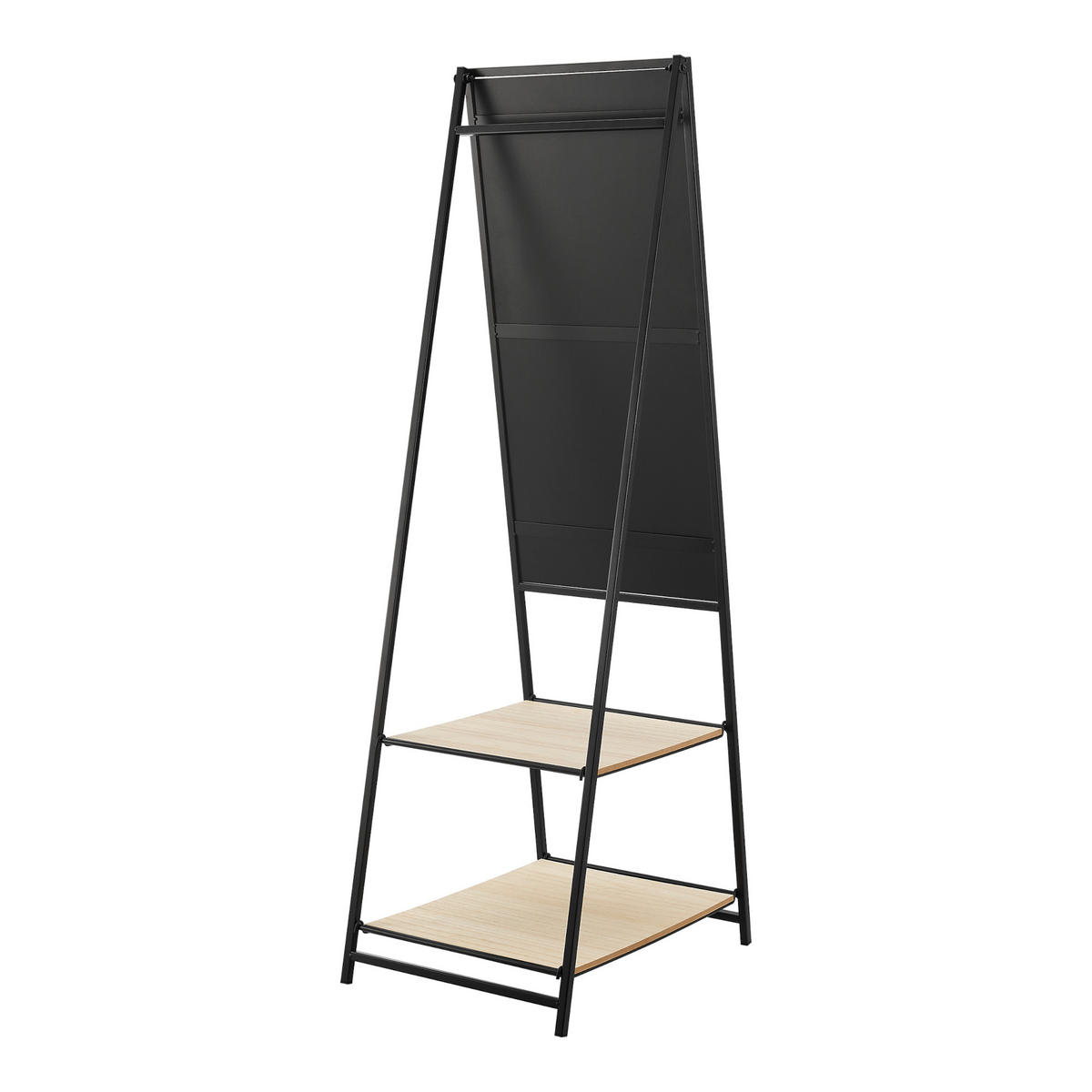 STANDSPIEGEL Chamois mit 2 Ablagen - Schwarz, Glas/Metall (40/150/90cm) - [en.casa]