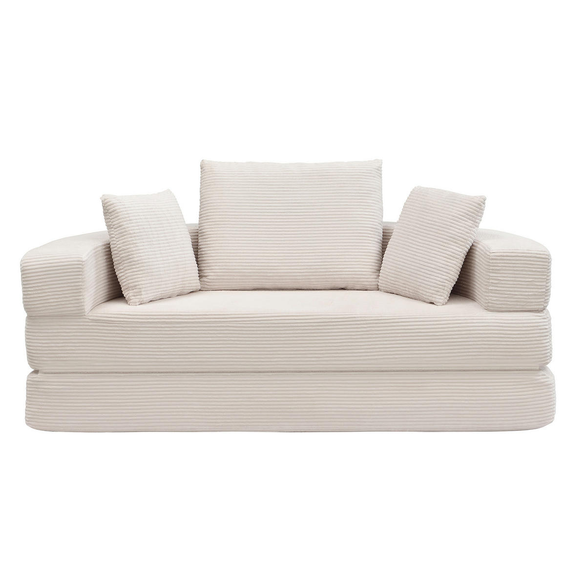 SOFABETT 2-in-1 173x176 cm Cord Light Beige mit 3 Kissen - Beige, Kunststoff (176/40/173cm) - Meubliv