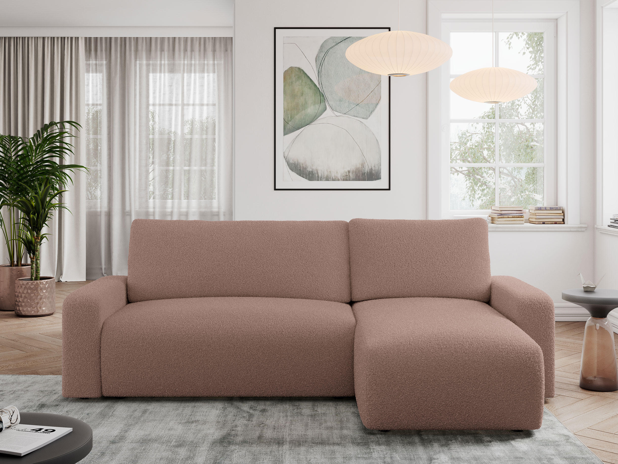 ECKSOFA ARGOS Rosa Boucle - Schwarz/Rosa, Kunststoff/Textil (245/150cm) - MKS