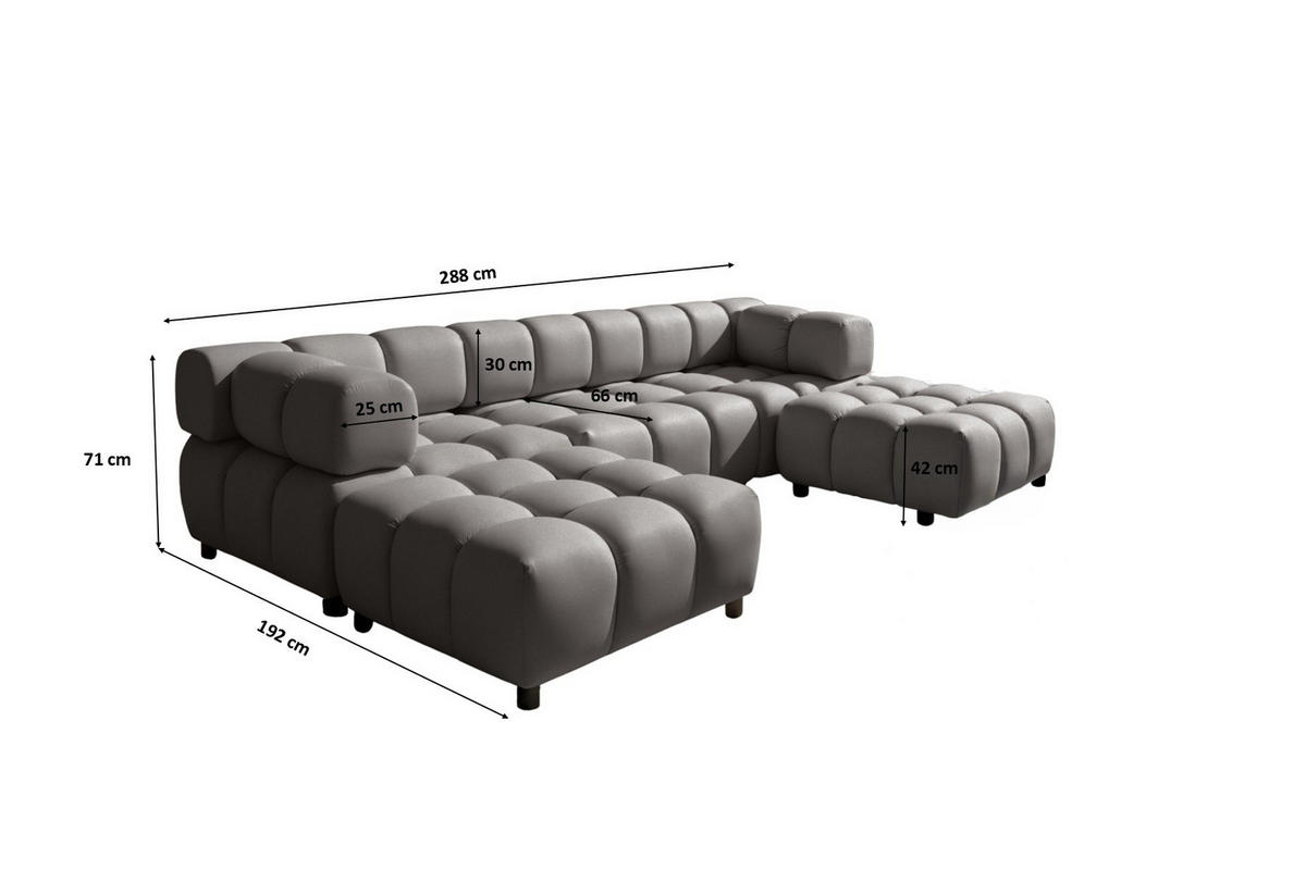 ECKSOFA U-Form Bolla, stoff Bluvel, Aschgrau - Dunkelgrau, Holz (288/192cm) - Kaiser Möbel