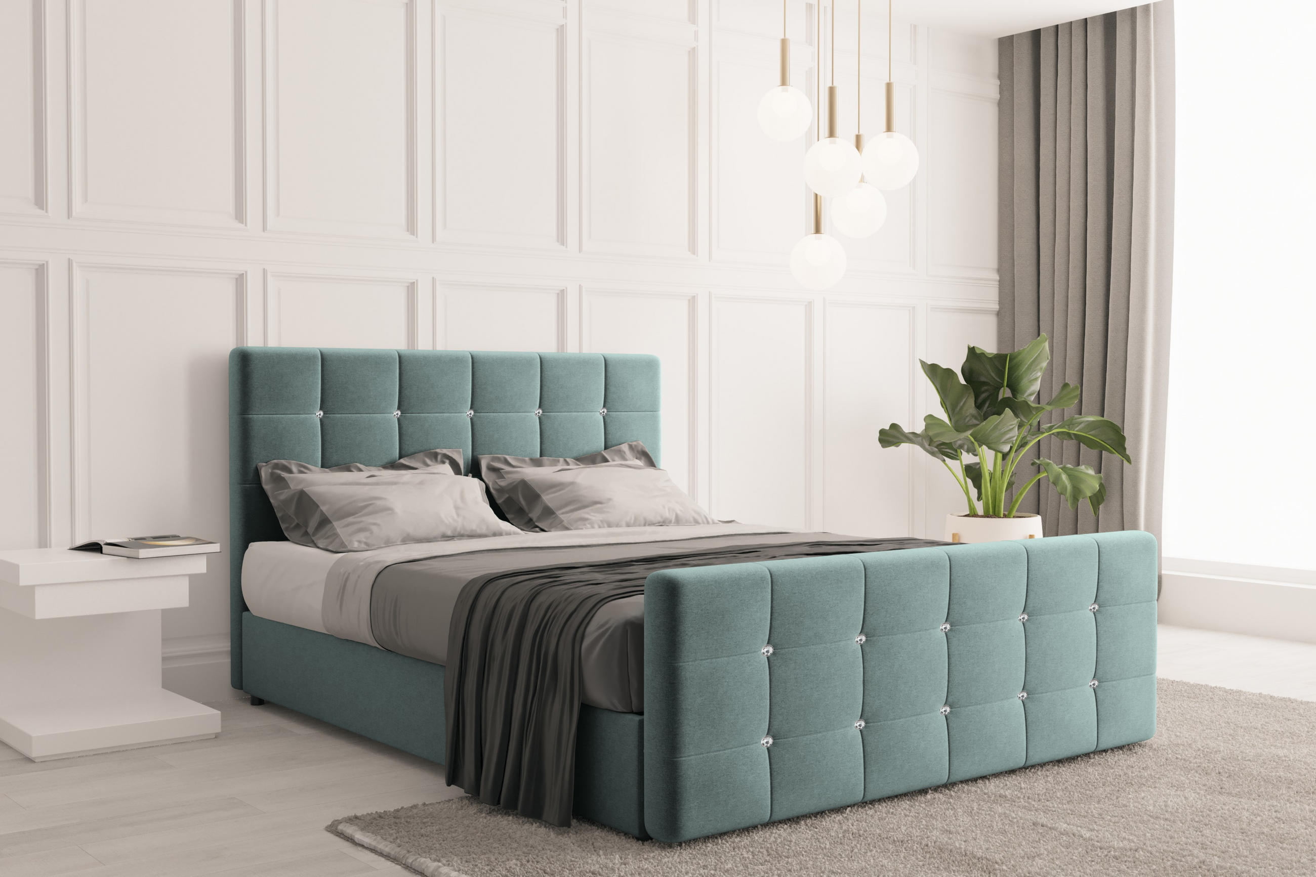 BOXBETT Mit Bettkasten Und Matratze Topper ROMA 180x200 cm Mintz H3-Bonell - Dunkelblau/Mintgrün, Holz/Holzwerkstoff (180/200cm) - Kaiser Möbel
